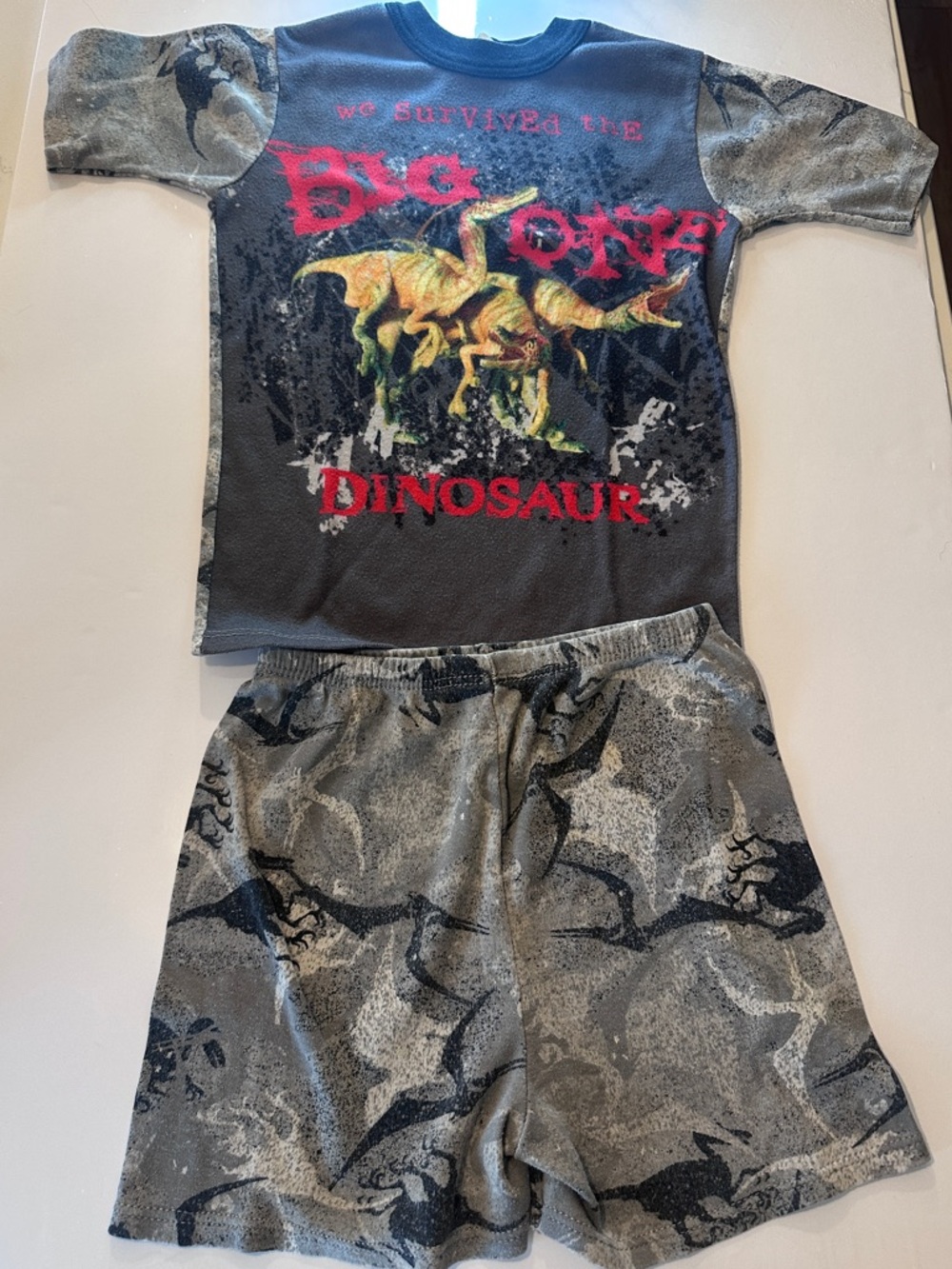 Vintage Disney Kids Dinosaur Short Pajama Set Gray with Yellow Dino Graphic 12